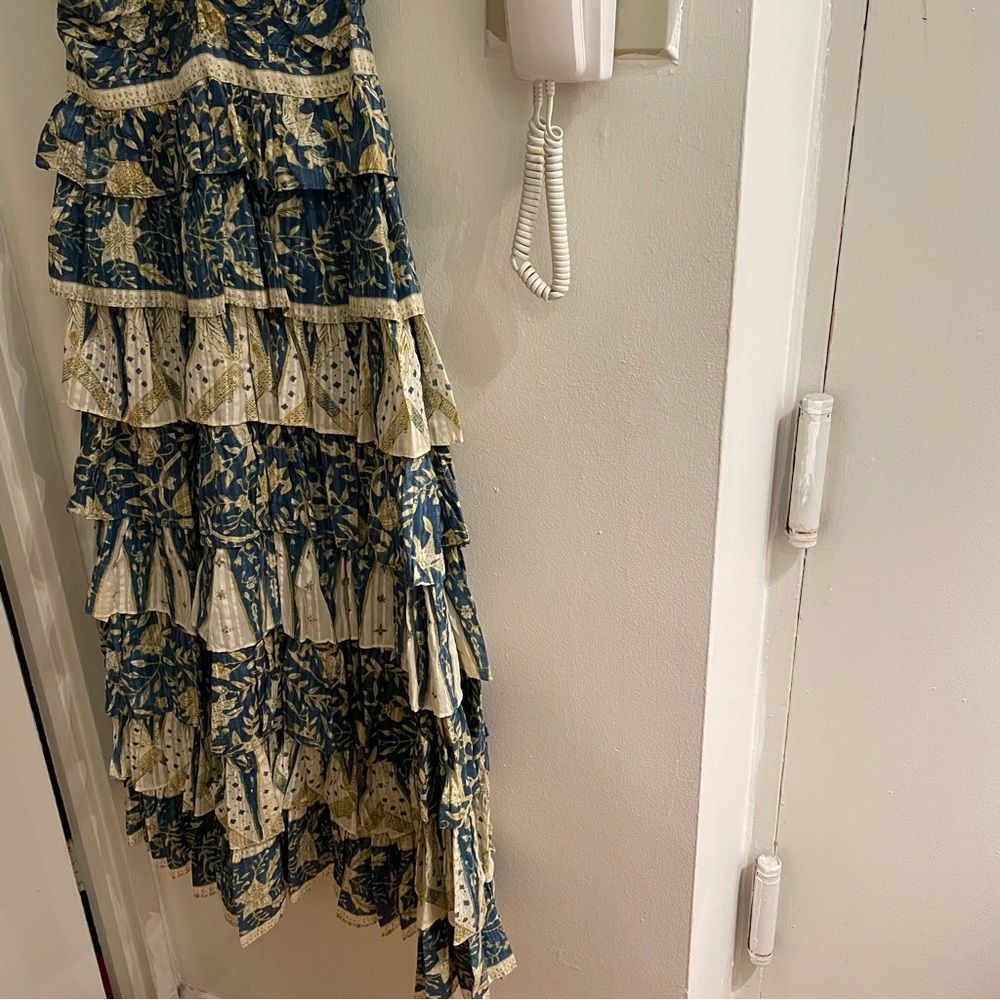 Ulla Johnson Blue and Cream Tiered Ruffled Maxi Dress - Picture 16 of 16